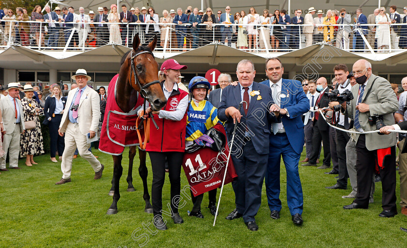 Trueshan-0012 
 TRUESHAN (Hollie Doyle) with Alan King and owners after The Al Shaqab Goodwood Cup
Goodwood 27 Jul 2021 - Pic Steven Cargill / Racingfotos.com