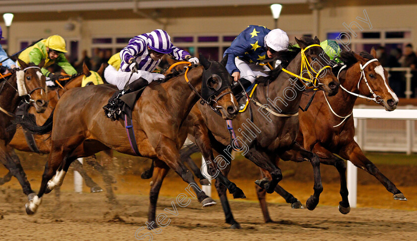 Ertidaad-0003 
 ERTIDAAD (left, Charles Bishop) beats DUKES MEADOW (centre) and HOW'S LUCY (right) in The Bet toteWIN At betfred.com Handicap Chelmsford 8 Dec 2017 - Pic Steven Cargill / Racingfotos.com