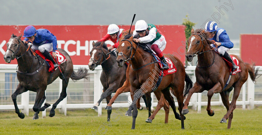 Without-Parole-0002 
 WITHOUT PAROLE (centre, Frankie Dettori) beats GABR (right) and VINTAGER (left) in The Matchbook Is Commission Free Heron Stakes Sandown 24 May 2018 - Pic Steven Cargill / Racingfotos.com