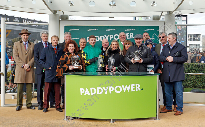 Lisnagar-Oscar-0011 
 Presentation to Racing For Fun, Rebecca Curtis and Adam Wedge for The Paddy Power Stayers Hurdle won by LISNAGAR OSCAR
Cheltenham 12 Mar 2020 - Pic Steven Cargill / Racingfotos.com