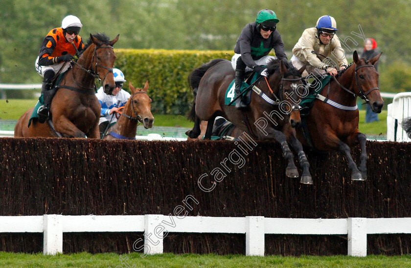 Hazel-Hill-0001 
 HAZEL HILL (right, Alex Edwards) beats CARYTO DES BROSSES (centre) in The Timico Mixed Open Gold Cup Final Hunters Chase
Cheltenham 3 May 2019 - Pic Steven Cargill / Racingfotos.com