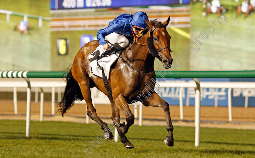 Promising-Run-0004 
 PROMISING RUN (Pat Cosgrave) wins The Cape Verdi Stakes Meydan 25 Jan 2018 - Pic Steven Cargill / Racingfotos.com