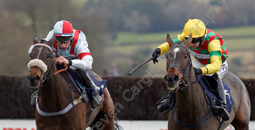 Dominateur-0004 
 DOMINATEUR (left, Gavin Sheehan) beats SOJOURN (right) in The Kubota The UKs Leading Mini Excavator Novices Handicap Chase
Chepstow 7 Dec 2019 - Pic Steven Cargill / Racingfotos.com