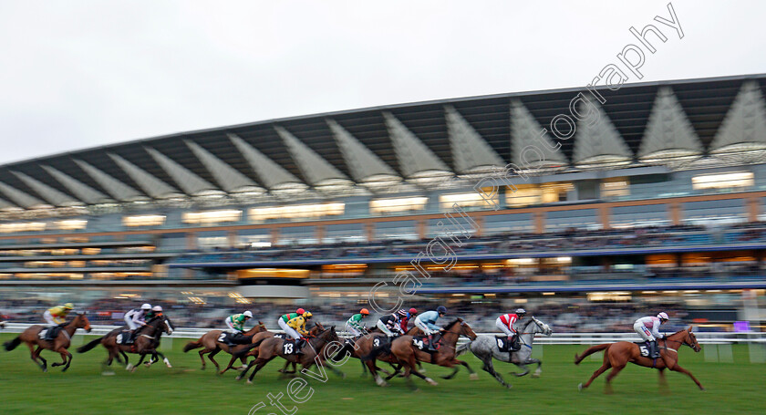 Didtheyleaveuoutto-0001 
 The field pass the stands during The St Andrews Holdings Championship Standard Open National Hunt Flat Race won by DIDTHEYLEAVEUOUTTO (green, third left) Ascot 22 Dec 2017 - Pic Steven Cargill / Racingfotos.com