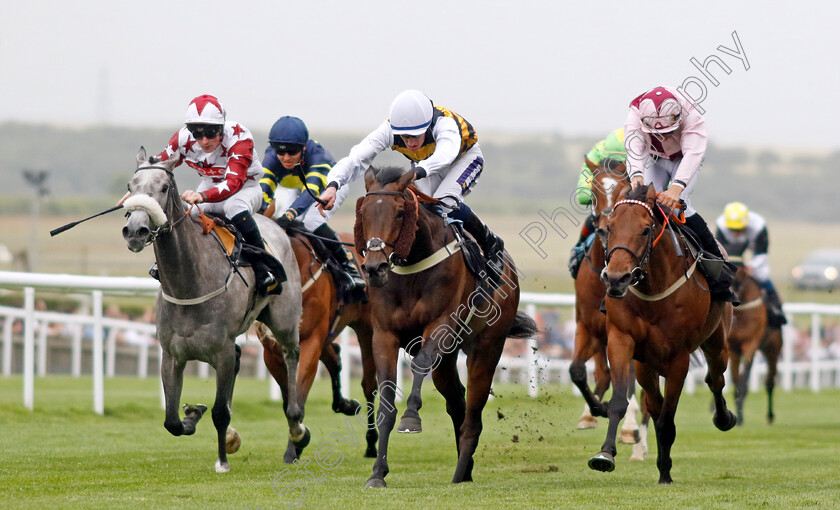 Ragosina-0004 
 RAGOSINA (centre, Daniel Muscutt) beats MOONLIT CLOUD (right) and LETHAL TOUCH (left) in The Minzaal Bred At Ringfort Stud Fillies Handicap
Newmarket 30 Jun 2023 - Pic Steven Cargill / Racingfotos.com