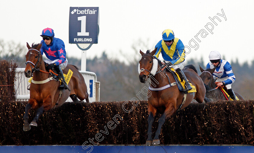 Cue-Card-and-Speredek-0001 
 CUE CARD (left, Paddy Brennan) jumps with SPEREDEK (right) Ascot 17 Feb 2018 - Pic Steven Cargill / Racingfotos.com