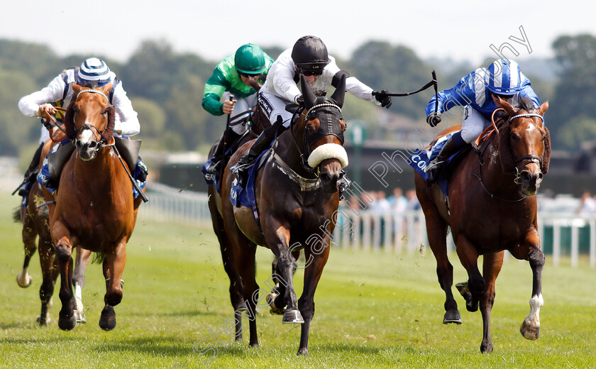 Judicial-0003 
 JUDICIAL (centre, Paul Mulrennan) beats MUTHMIR (right) in The Coral Charge 
Sandown 7 Jul 2018 - Pic Steven Cargill / Racingfotos.com