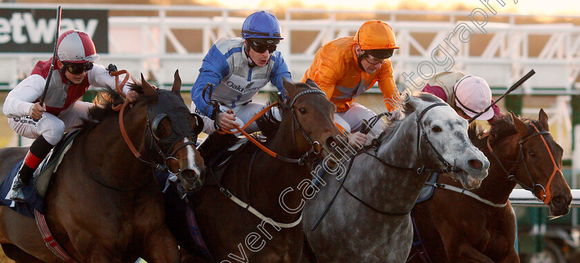 Chitra-0003 
 CHITRA (2nd left, Richard Kingscote) beats GREEN DOOR (left) SOMETHING LUCKY (2nd right) and THREE LITTLE BIRDS (right) in The Betway Live Casino Handicap
Lingfield 9 Dec 2019 - Pic Steven Cargill / Racingfotos.com