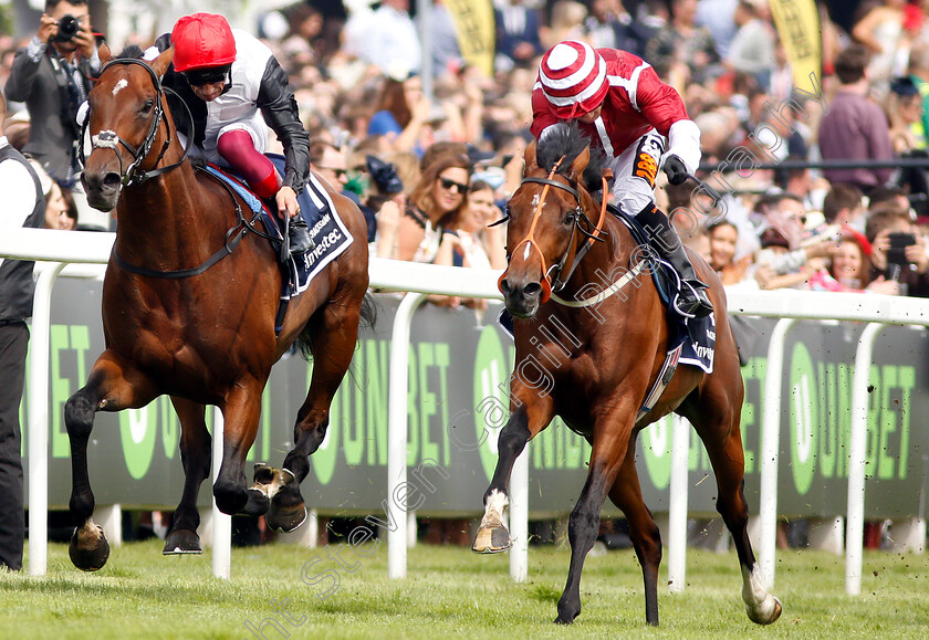 Cracksman-0004 
 CRACKSMAN (left, Frankie Dettori) beats SALOUEN (right) in The Investec Coronation Cup
Epsom 1 Jun 2018 - Pic Steven Cargill / Racingfotos.com