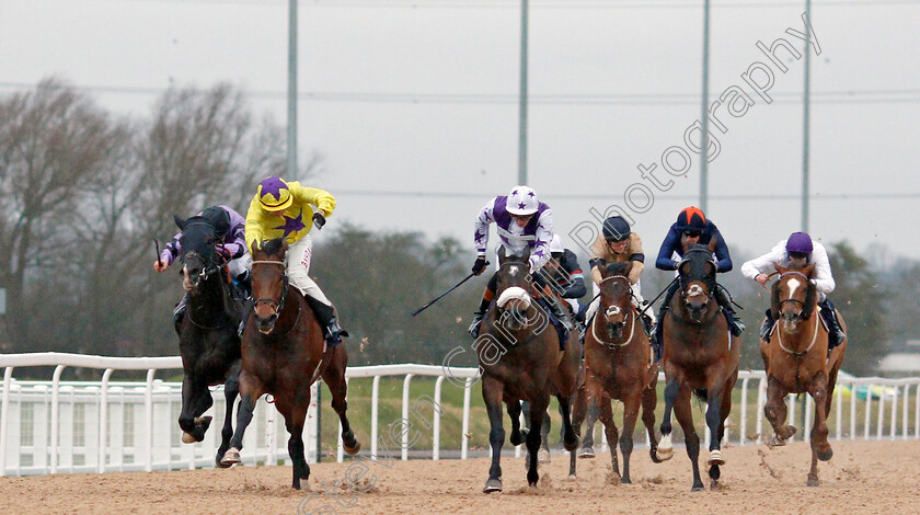 My-Oberon-0004 
 MY OBERON (yellow, Tom Marquand) beats DIDEROT (far left) and AYR HARBOUR (centre) in The Mansionbet Proud Partners of The AWC Conditions Stakes
Southwell 13 Feb 2022 - Pic Steven Cargill / Racingfotos.com