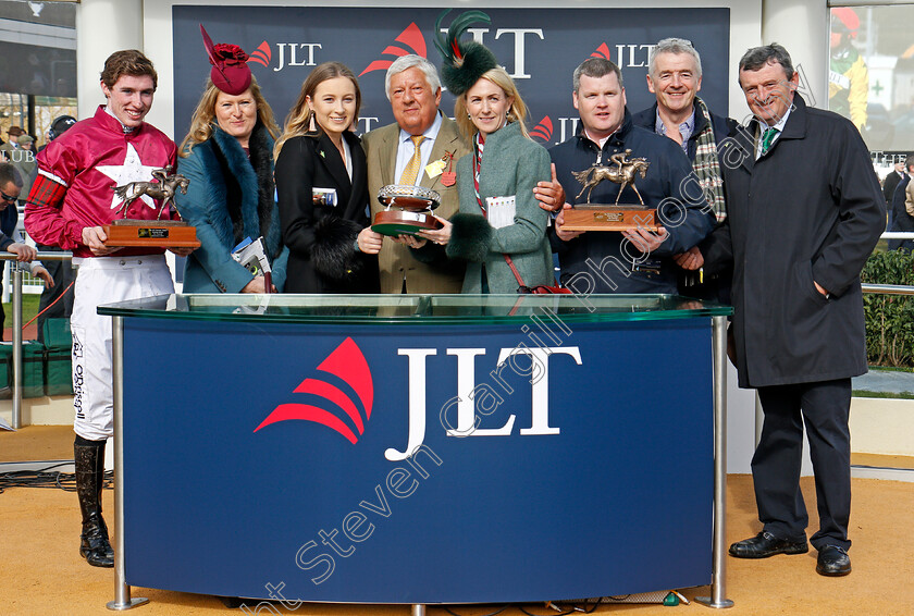 Shattered-Love-0012 
 Presentation to Michael O'Leary and family, Gordon Elliott and Jack Kennedy for The JLT Novices Chase won by SHATTERED LOVE Cheltenham 15 Mar 2018 - Pic Steven Cargill / Racingfotos.com