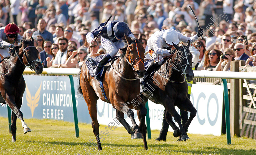 He s-Amazing-0004 
 HE'S AMAZING (left, Oisin Murphy) beats MIDNIGHT WILDE (right) in The Qipco Supporting British Racing Handicap Newmarket 6 May 2018 - Pic Steven Cargill / Racingfotos.com