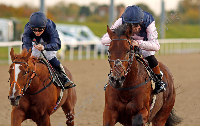 Montague-0008 
 MONTAGUE (right, Dougie Costello) beats FUSION CENTRAL (left) in The Bet toteplacepot At betfred.com Claiming Stakes Chelmsford 12 Oct 2017 - Pic Steven Cargill / Racingfotos.com