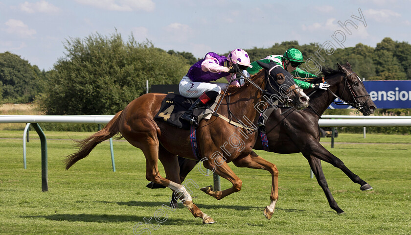 Fougere-0007 
 FOUGERE (left, David Egan) beats EMERALD CITY (right) in The Discover Whats Trending At Rhino.bet Casino Handicap
Nottingham 19 Jul 2024 - Pic Steven Cargill / Megan Dent / Racingfotos.com