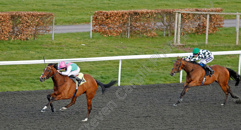 Laurel-0006 
 LAUREL (Ryan Moore) beats LIGHTSHIP (right) in The Racing TV Snowdrop Fillies Stakes
Kempton 10 Apr 2023 - Pic Steven Cargill / Racingfotos.com