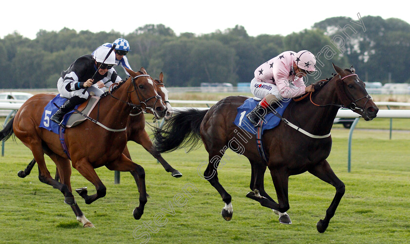 Champagne-Marengo-0005 
 CHAMPAGNE MARENGO (Andrea Atzeni) beats WELL FUNDED (left) in The Download The Mansionbet App Handicap
Nottingham 16 Jul 2019 - Pic Steven Cargill / Racingfotos.com