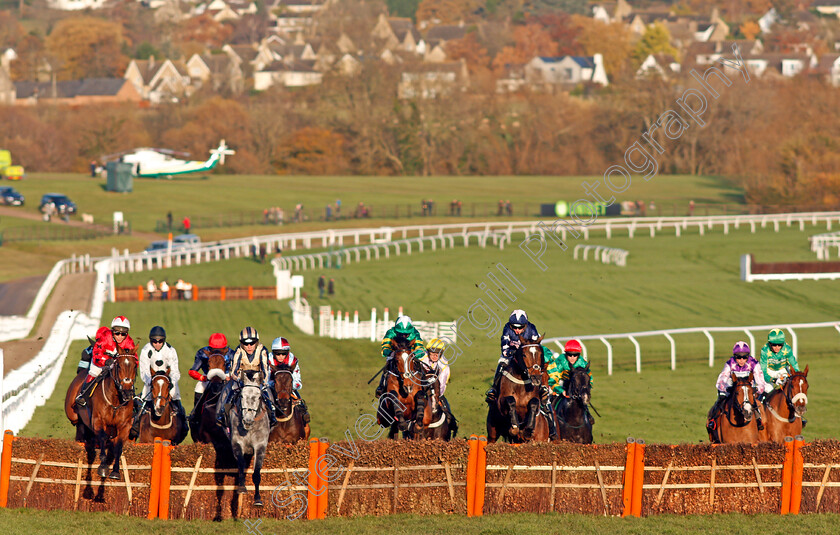 Elgin-0001 
 ELGIN (2nd left, Wayne Hutchinson) tracks the leaders early in The Unibet Greatwood Handicap Hurdle Cheltenham 19 Nov 2017 - Pic Steven Cargill / Racingfotos.com