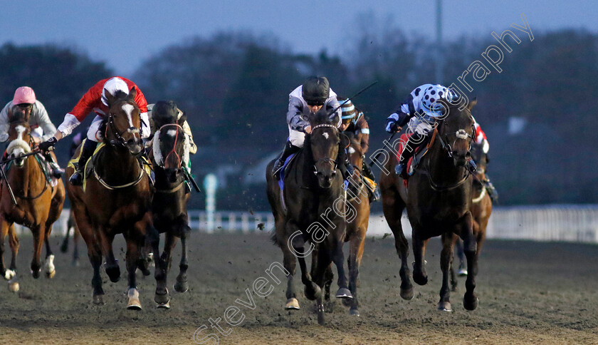 Con-Te-Partiro-0003 
 CON TE PARTIRO (centre, Hollie Doyle) beats ECCENTRIC (right) and DANEHILL STAR (left) in The Unibet Supports Safe Gambling Handicap
Kempton 14 Feb 2024 - Pic Steven Cargill / Racingfotos.com