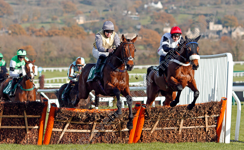 Spiritual-Man-and-Man-Look-0001 
 SPIRITUAL MAN (centre, Killian Moore) jumps with MAN LOOK (right, Will Kennedy) Cheltenham 17 Nov 2017 - Pic Steven Cargill / Racingfotos.com