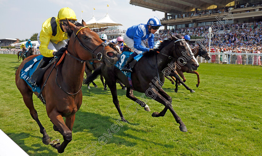 Raqiya-0001 
 RAQIYA (Jim Crowley) beats JABAARA (left) in the Visit Qatar Oak Tree Stakes
Goodwood 31 Jul 2024 - Pic Steven Cargill / Racingfotos.com