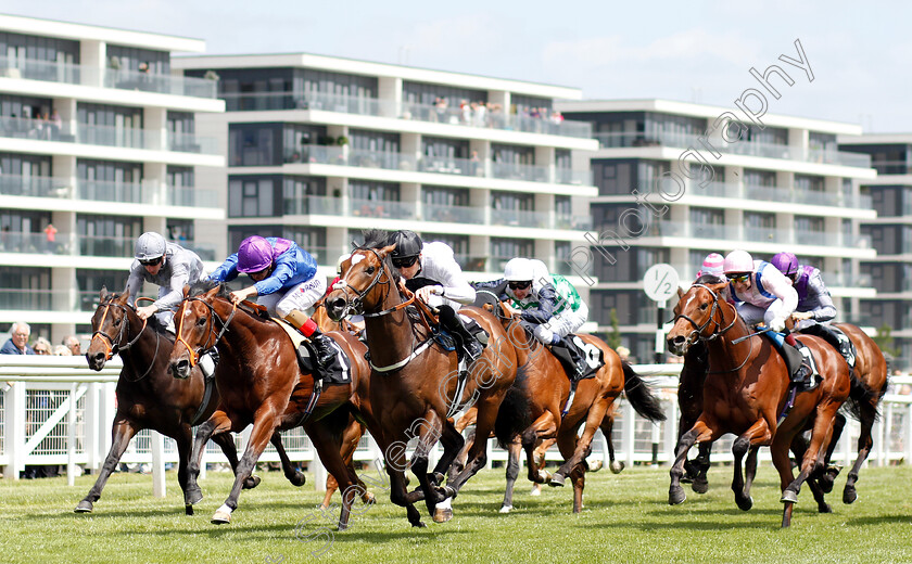 Confiding-0001 
 CONFIDING (centre, Callum Shepherd) beats ALMURR (2nd left) in The Be Wiser Insurance Novice Stakes
Newbury 14 Jun 2018 - Pic Steven Cargill / Racingfotos.com