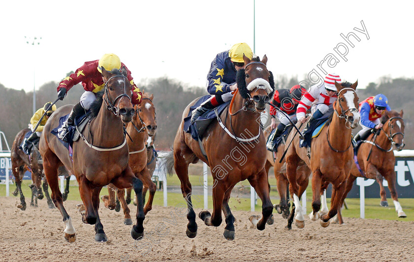 Almurr-0001 
 ALMURR (centre, Ben Curtis) beats KNOCKABOUT QUEEN (left) in The #Betyourway At Betway Handicap Div2
Wolverhampton 3 Jan 2020 - Pic Steven Cargill / Racingfotos.com