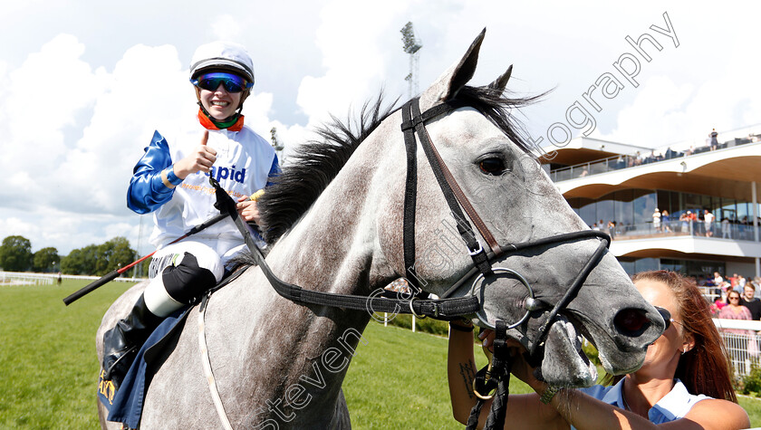 Rue-D Argent-0007 
 RUE D'ARGENT (Victoria Mota) wins Lady Jockeys Thoroughbred World Championship Round 2
Bro Park Sweden 5 Aug 2018 - Pic Steven Cargill / Racingfotos.com