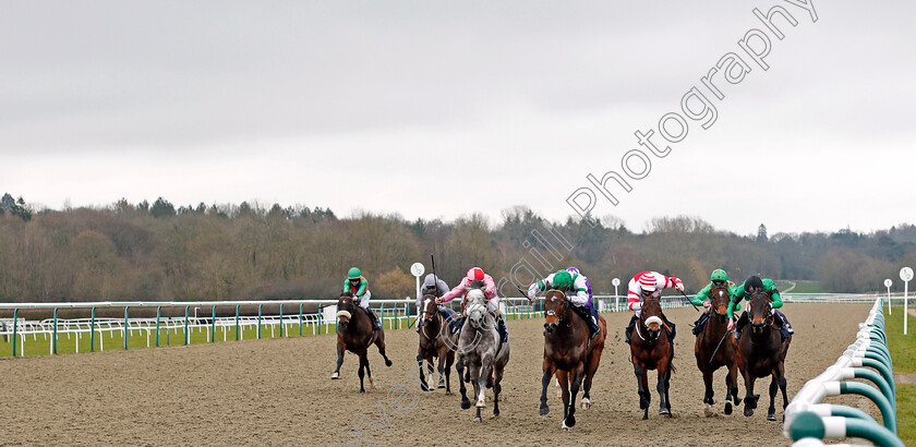 Exalted-Angel-0002 
 EXALTED ANGEL (centre, Clifford Lee) beats FIZZY FEET (right) and MISTY GREY (left) in The Betway Kachy Stakes
Lingfield 6 Feb 2021 - Pic Steven Cargill / Racingfotos.com