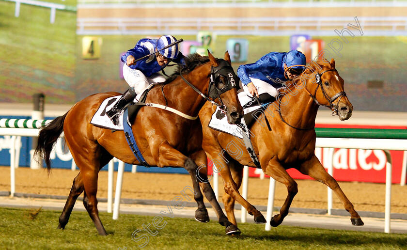 Faatinah-0002 
 FAATINAH (left, Jim Crowley) beats BACCARAT (right) in The Cleveland Clinic Abu Dhabi World Class Healthcare Cup Handicap Meydan 18 Jan 2018 - Pic Steven Cargill / Racingfotos.com