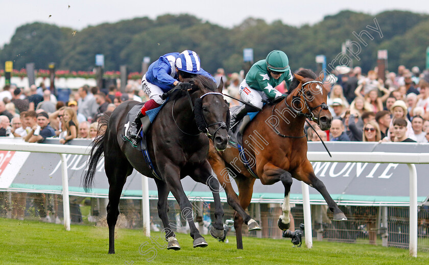 Mostahdaf-0007 
 MOSTAHDAF (Frankie Dettori) beats NASHWA (right) in The Juddmonte International Stakes
York 23 Aug 2023 - Pic Steven Cargill / Racingfotos.com