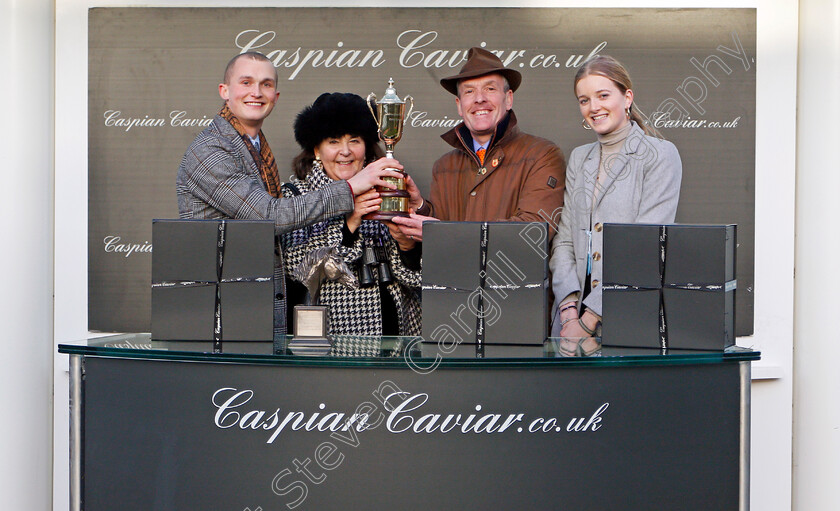 Warthog-0006 
 Presentation to Caroline Tisdall and Bryan Drew for The Caspian Caviar Gold Cup won by WARTHOG
Cheltenham 14 Dec 2019 - Pic Steven Cargill / Racingfotos.com