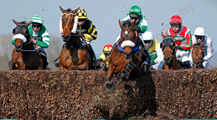 Thomas-Patrick-0003 
 THOMAS PATRICK (centre, Richard Johnson) beats HOLLY BUSH HENRY (2nd left) and PAPER LANTERN (left) in The Betway Handicap Chase Aintree 14 Apr 2018 - Pic Steven Cargill / Racingfotos.com