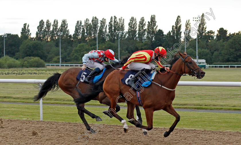 Singing-The-Blues-0003 
 SINGING THE BLUES (Daniel Muscutt) wins The Download The At The Races App Handicap
Wolverhampton 31 Jul 2020 - Pic Steven Cargill / Racingfotos.com