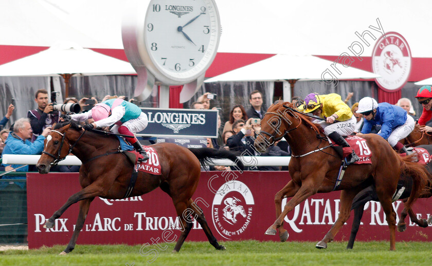 Enable-0013 
 ENABLE (Frankie Dettori) beats SEA OF CLASS (right) in The Qatar Prix De L'Arc De Triomphe
Longchamp 7 Oct 2018 - Pic Steven Cargill / Racingfotos.com