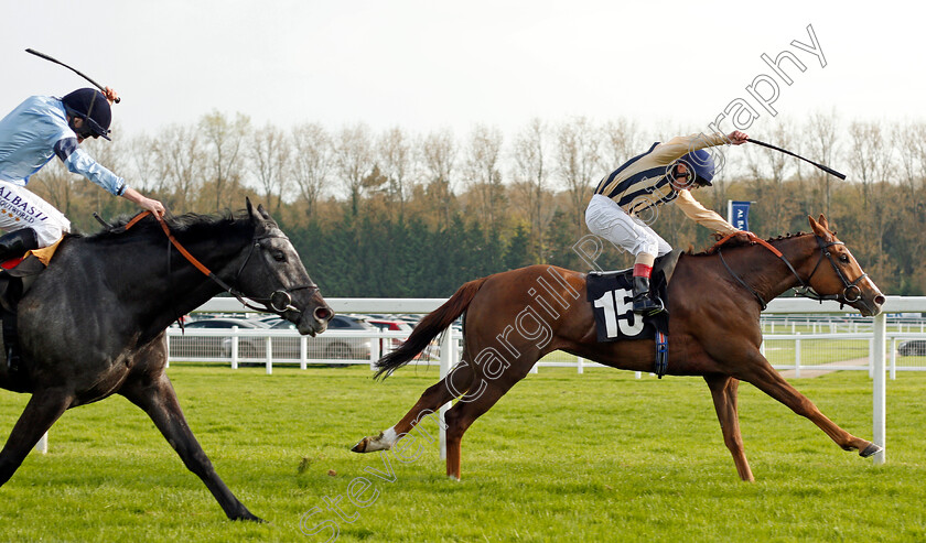 Lunar-Jet-0005 
 LUNAR JET (Jimmy Quinn) beats ADAMANT (left) in The Dubai Duty Free Millennium Millionaire Handicap Newbury 21 Apr 2018 - Pic Steven Cargill / Racingfotos.com