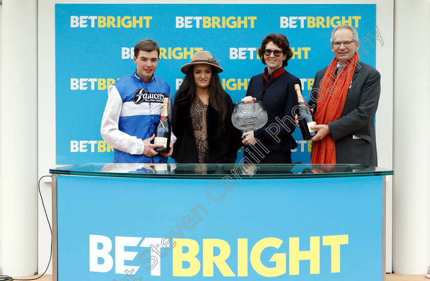 Aso-0009 
 Presentation to Venetia Williams and Charlie Deutsch for The Download The BetBright App Handicap Chase won by ASO
Cheltenham 1 Jan 2019 - Pic Steven Cargill / Racingfotos.com