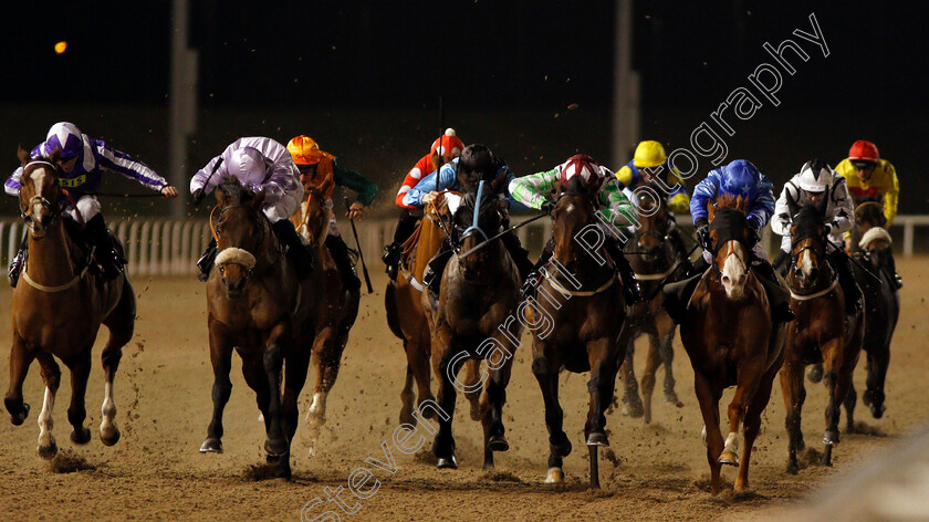 Steel-Train-0002 
 STEEL TRAIN (green sleeves, Martin Harley) beats QAFFAAL (2nd left) and SWIFT APPROVAL (right) in The Bet toteexacta At betfred.com Handicap Chelmsford 23 Nov 2017 - Pic Steven Cargill / Racingfotos.com