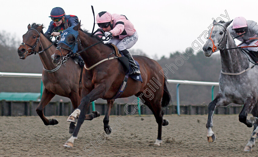 Ban-Shoof-0003 
 BAN SHOOF (Robert Winston) beats ZEPHYROS (left) and PINK RIBBON (right) in The Betway Handicap Lingfield 30 Dec 2017 - Pic Steven Cargill / Racingfotos.com