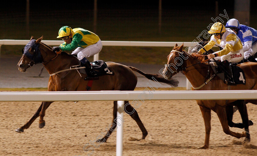 Fredricka-0001 
 FREDRICKA (left, Renato Souza) beats KREB'S CYCLE (right) in The totescoop6 Results At totepoolliveinfo.com Handicap Chelmsford 16 Nov 2017 - Pic Steven Cargill / Racingfotos.com