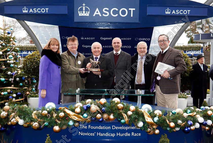 One-Of-Us-0008 
 Presentation for The Foundation Developments Novices Handicap Hurdle Ascot 23 Dec 2017 - Pic Steven Cargill / Racingfotos.com