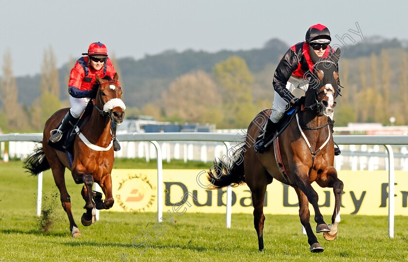 Miskin-0002 
 MISKIN (Katie James) wins The Bloor Homes Supporting Greatwood Charity Race Newbury 21 Apr 2018 - Pic Steven Cargill / Racingfotos.com