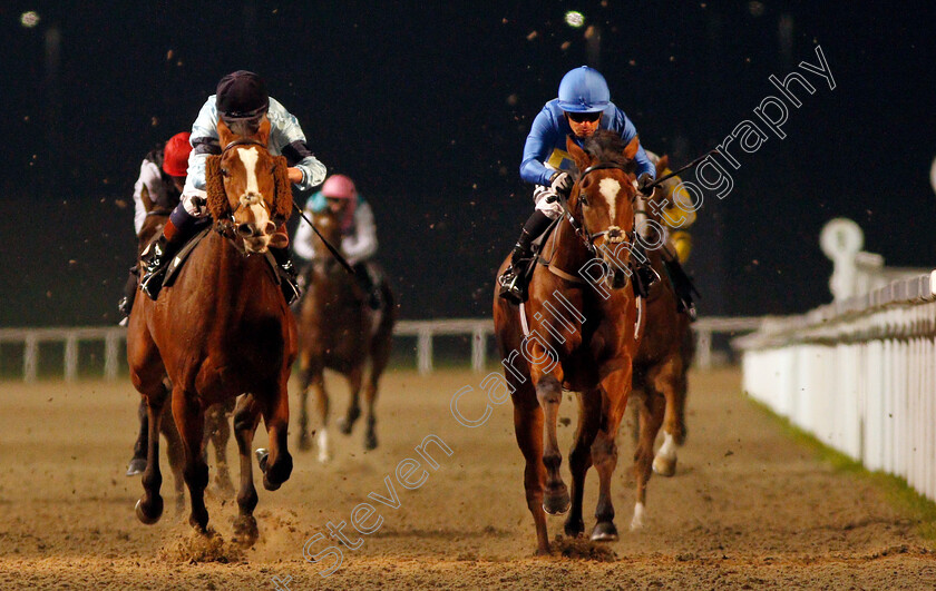 Spinning-Melody-0006 
 SPINNING MELODY (right, Silvestre De Sousa) beats FOOTMAN (left) in The Bet totetrifecta At betfred.com Maiden Stakes Chelmsford 12 Oct 2017 - Pic Steven Cargill / Racingfotos.com