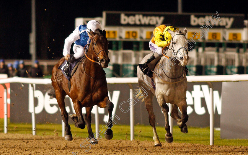 Watersmeet-0005 
 WATERSMEET (right, Joe Fanning) beats FUNNY KID (left) in The Betway Live Casino Conditions Stakes Wolverhampton 15 Jan 2018 - Pic Steven Cargill / Racingfotos.com