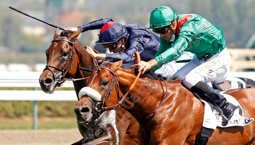 Measure-Of-Time-0006 
 MEASURE OF TIME (left, P C Boudot) beats ZEYREK (right) in The Prix Club Hipico Concepcion - Prix Michel Houyvet
Deauville 9 Aug 2020 - Pic Steven Cargill / Racingfotos.com