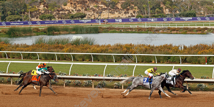 Destin-0002 
 DESTIN (2nd left, John Velazquez) beats INFOBEDAD (right) in The Marathon Stakes Del Mar USA 3 Nov 2017 - Pic Steven Cargill / Racingfotos.com