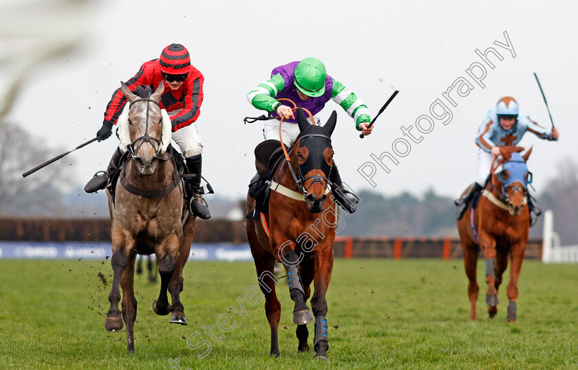 Ashoka-0003 
 ASHOKA (left, Bridget Andrews) beats BEAU BAY (centre) in The Ascot Spring Garden Show Novices Handicap Chase Ascot 25 Mar 2018 - Pic Steven Cargill / Racingfotos.com