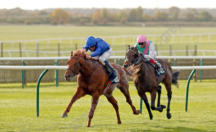 Castle-Way-0005 
 CASTLE WAY (William Buick) wins The British EBF Future Stayers Nursery
Newmarket 19 Oct 2022 - Pic Steven Cargill / Racingfotos.com