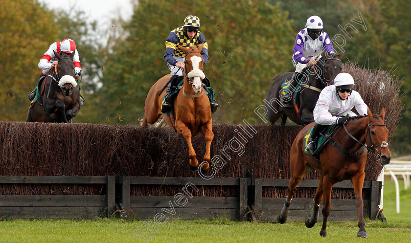 Wolf-Of-Windlesham-0001 
 WOLF OF WINDLESHAM (centre, Ciaran Gethings) beats YOUNG WOLF (right) SKANDIBURG (left) and CANYON CITY (mostly hidden, right) in The Breeders' Cup On Sky Sports Racing Novices Chase
Fakenham 16 Oct 2020 - Pic Steven Cargill / Racingfotos.com