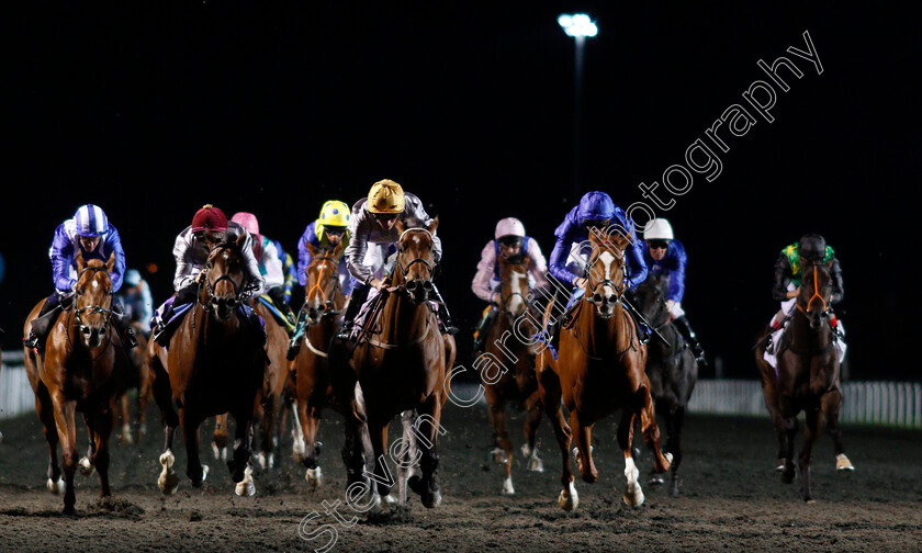 Kassar-0005 
 KASSAR (centre, Kieran Shoemark) beats MSAYYAN (2nd left) and BOW STREET (right) in The 32Red Casino EBF Novice Stakes Kempton 4 Oct 2017 - Pic Steven Cargill / Racingfotos.com