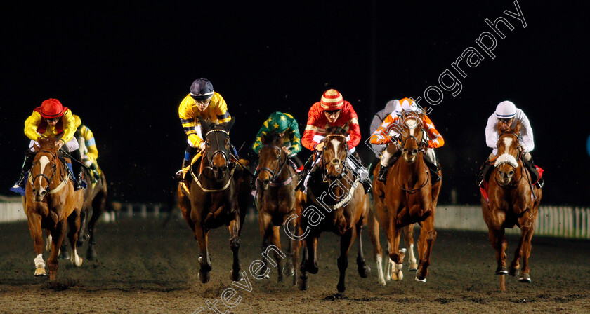 Queen-Constantine-0002 
 QUEEN CONSTANTINE (2nd left, Gaia Boni) beats EXCEEDING POWER (centre) TOROCHICA (2nd right) OCALA (right) and FAMILY FORTUNES (left) in The 32Red.com Handicap
Kempton 27 Nov 2019 - Pic Steven Cargill / Racingfotos.com